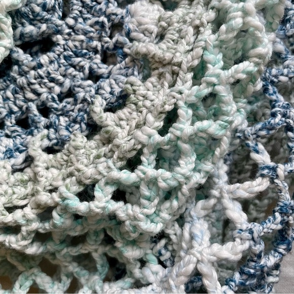 NEW! Handcrafted Crochet 100% Cotton Packable Tote Bag & Pouch - Blue/Green - Picture 8 of 16